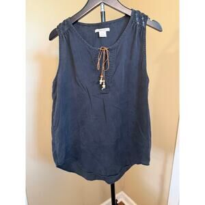 Ariat Boho Sleeveless Top Small Black Lace Up Beaded Tie Western Blouse